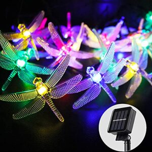 kayviex dragonfly solar string lights outdoor waterproof 20.8 feet 30 led, 8 modes solar powered fairy lights, decorative fairy lighting for christmas trees garden patio fence wedding party, colorful