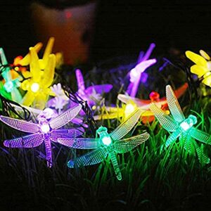 Kayviex Dragonfly Solar String Lights Outdoor Waterproof 20.8 Feet 30 Led, 8 Modes Solar Powered Fairy Lights, Decorative Fairy Lighting for Christmas Trees Garden Patio Fence Wedding Party, Colorful