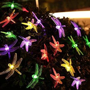 Kayviex Dragonfly Solar String Lights Outdoor Waterproof 20.8 Feet 30 Led, 8 Modes Solar Powered Fairy Lights, Decorative Fairy Lighting for Christmas Trees Garden Patio Fence Wedding Party, Colorful