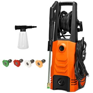 goplus 3500psi electric pressure washer, 2.6gpm 1800w portable high power washer machine w/4 nozzles for car fence patio garden cleaning (orange)