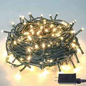 upgraded 82ft 200 led christmas string lights outdoor/indoor, extendable green wire, memory function & timer & 8 modes, waterproof fairy string lights for xmas tree holiday party garden (warm white)