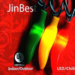 JinBest 35 LED Red Green and Yellow Chili Pepper Lights, 18 Ft Green Wire House Decorative Lighting, for Indoor Party, Kitchen, Living Room, Garden, Patio.