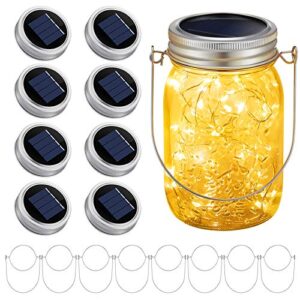 solar mason jar lights lids, 30 led solar fairy lights for mason jars, outdoor hanging mason jar lights for garden patio porch lawn decor, warm white (solar jar lid lights – 8 pcs)