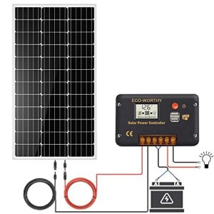 ECO-WORTHY 100 Watt 12 Volt Solar Panel Kit for RV Battery Boat Trailer Cabin Garden Shed Home: 100W Solar Panel+30A PWM Charge Controller+ Tray Cable + Z Mounting Brackets