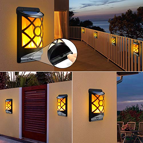 LazyBuddy Solar Flame Lights Outdoor, Flickering Flames Solar Wall Light, 66 LED Waterproof Fire Effect Decoration Lighting Wall Lanterns for Garden, Fence, Patio, Deck, Auto On/Off Dusk to Dawn