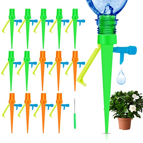 15 Packs Plant Watering Devices, Vacation Plant Self Watering Spikes, Automatic Drip Irrigation Watering Planter Insert with Slow Release Control Valve Switch for Garden Plants Indoor & Outdoor