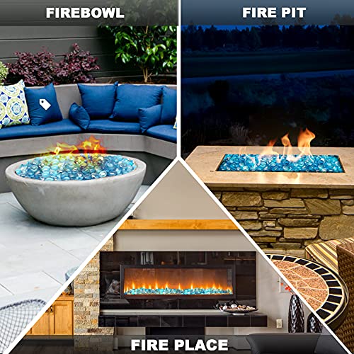 Skyflame 10-Pound Fire Glass Beads for Fire Pit Fireplace, 1/2-Inch Size Caribbean Blue Luster Decorative Blended Fireglass Drops for Landscaping