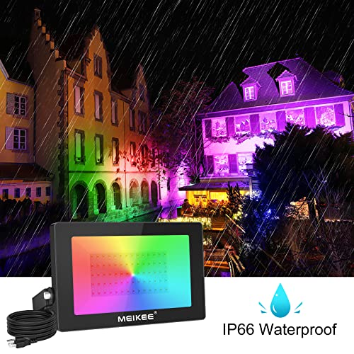 MEIKEE 2 Pack 150W RGB LED Flood Lights, Color Changing Floodlight with Remote Control, IP66 Waterproof Outdoor Indoor Dimmable Wall Washer Light for Party Stage Garden Uplighting Landscape