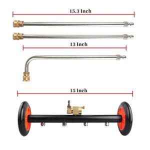 Sooprinse Pressure Washer Undercarriage Cleaner, 16 Inch Dual-Function Undercarriage Water Broom, with 3 PCS Extension Wand and Wash Mitt, 4000 PSI