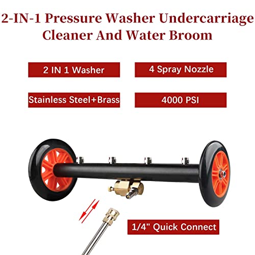 Sooprinse Pressure Washer Undercarriage Cleaner, 16 Inch Dual-Function Undercarriage Water Broom, with 3 PCS Extension Wand and Wash Mitt, 4000 PSI