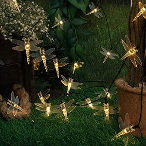 HEYFUNi Solar String Lights, 2 Pack 19.6FT 30 LED Solar Dragonfly Lights,8 Modes Waterproof Outdoor String Lights for Garden Patio Gate Yard Party Wedding Outdoor Decor(Warm White)