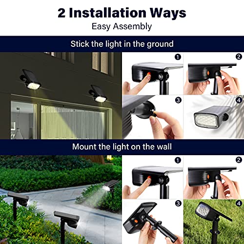 Solar Spotlight, 34 LEDs Solar Landscape Lighting, IP67 Waterproof Solar Lights & 3 Modes Solar Powered Spotlights, Dark Sensing Auto ON/Off for Yard Garden Walkway and Pool 2 Pack