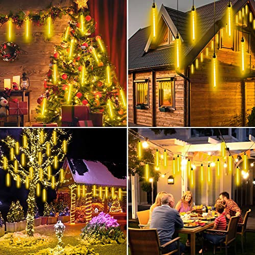 Fnwsja Meteor Shower Lights 4In/10CM 18 Tubes 360 LED Christmas Tree String Lights Falling Rain Fairy Lights for Holiday Tree Decorating Xmas Garden Home Yard Patio Wedding Party Decor (Warm White)