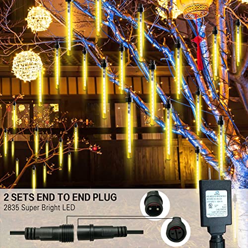 Fnwsja Meteor Shower Lights 4In/10CM 18 Tubes 360 LED Christmas Tree String Lights Falling Rain Fairy Lights for Holiday Tree Decorating Xmas Garden Home Yard Patio Wedding Party Decor (Warm White)