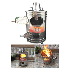 wxj stainless steel incinerator with chimney, portable garden incinerator burning barrel with fire hook, cleaning the backyard, paper and leaves, 31x31x57cm(12.2×12.2×22.4inch)