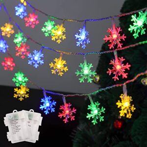 2 pack christmas snowflakes string lights outdoor, 50led 24ft snowflake decorative xmas lights battery operated, 8 lighting modes & timer, waterproof for garden home party decoration, multicolor