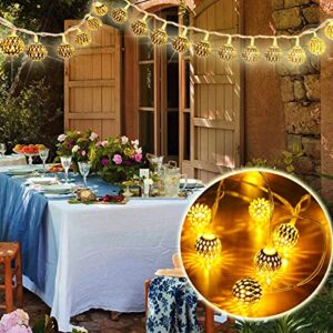 Anlaibao Moroccan String Lights, 17ft 30 LED Big Metal Globe Lights with Remote Timer,Indoor Outdoor Battery Operated & USB Powered,Gold Ball Warm White Fairy Light for Bedroom Garden Party Decoration