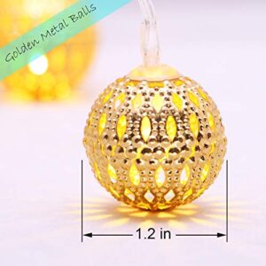 Anlaibao Moroccan String Lights, 17ft 30 LED Big Metal Globe Lights with Remote Timer,Indoor Outdoor Battery Operated & USB Powered,Gold Ball Warm White Fairy Light for Bedroom Garden Party Decoration