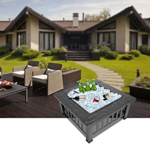 Teeker Fire Pit,Outdoor Fire Pits,Wood Burning Firepit 32'',Multifunctional Patio Backyard Garden Fireplace Heater/BBQ/Ice Pit with Spark Screen,Log Poker