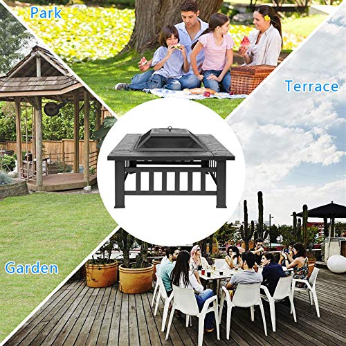 Teeker Fire Pit,Outdoor Fire Pits,Wood Burning Firepit 32'',Multifunctional Patio Backyard Garden Fireplace Heater/BBQ/Ice Pit with Spark Screen,Log Poker