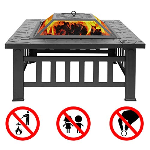 Teeker Fire Pit,Outdoor Fire Pits,Wood Burning Firepit 32'',Multifunctional Patio Backyard Garden Fireplace Heater/BBQ/Ice Pit with Spark Screen,Log Poker