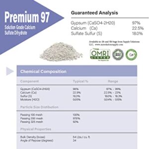 Premium 97 Gypsum-Solution Grade Calcium Sulfate Dihydrate Organic Garden Gypsum, Purest, Most Soluble Mined Gypsum in The World. Improves Crop Quality and Yields.