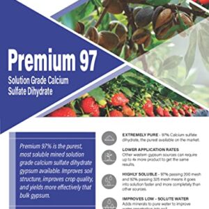 Premium 97 Gypsum-Solution Grade Calcium Sulfate Dihydrate Organic Garden Gypsum, Purest, Most Soluble Mined Gypsum in The World. Improves Crop Quality and Yields.