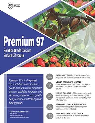 Premium 97 Gypsum-Solution Grade Calcium Sulfate Dihydrate Organic Garden Gypsum, Purest, Most Soluble Mined Gypsum in The World. Improves Crop Quality and Yields.