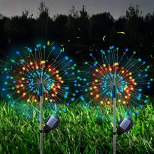mekafu 2 pack solar firework lights, 120 led waterproof garden light outdoor decorative, diy copper wire solar lamp with 8 modes, solar lights for garden yard patio path festivals parties (colorful)