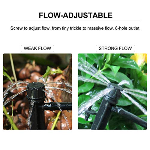 generic 30pcs Drip Emitters Adjustable 360 Degree Water Flow Irrigation Drippers on Stake 8 Holes Ground Black