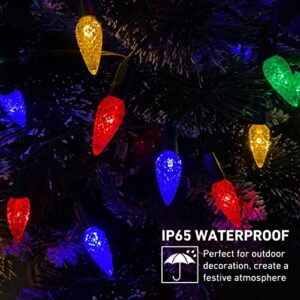 C6 Solar Christmas Lights Outdoor Multicolored, 50LED 8 Modes Strawberry Christmas String Lights Waterproof Outdoor Christmas Solar Lights for Xmas Tree Christmas Wreath Garland Garden Patio