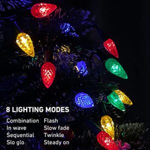 C6 Solar Christmas Lights Outdoor Multicolored, 50LED 8 Modes Strawberry Christmas String Lights Waterproof Outdoor Christmas Solar Lights for Xmas Tree Christmas Wreath Garland Garden Patio