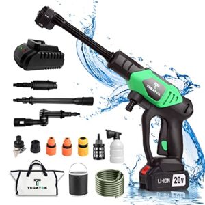 tegatok upgraded pressure washer, portable cordless power washer with 4.0ah battery and 6-in-1 nozzle, battery pressure washer for car garden floor fence cleaning and watering