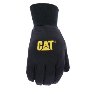 Cat® CAT015400L Cotton Jersey Work Gloves – Black, Large, Breathable, Gunn-Cut PVC Micro Dot Palm Gloves with Knit Wrists