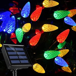 hugsvik c6 solar christmas lights outdoor waterproof, 21ft 50led strawberry c6 christmas lights colored, 8 modes solar powered christmas lights for christmas tree wreath garland garden patio