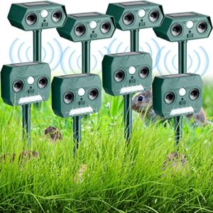 qualirey 8 pack ultrasonic dog repellent stakes solar powered outdoor ultrasonic cat deterrent, gopher animal chaser control, rodent repellent and deterrent for farm garden yard, dogs, cats, birds