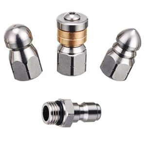 pwaccs sewer jetter nozzle for pressure washer, stainless steel drain cleaning tips for power washer, 3 pieces, button nose jet nozzle, rotating flat jetting nozzle and drain jet hose nozzle, 5000 psi