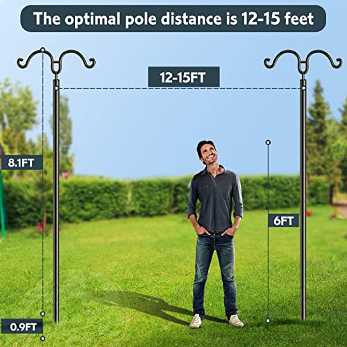 Flanagan String Light Poles for Outside, 2 Pack 9FT Metal Poles for Outdoor String Lights, Adjustable Patio Lighting Stand for Garden Fence Party Wedding