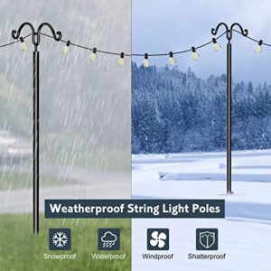 Flanagan String Light Poles for Outside, 2 Pack 9FT Metal Poles for Outdoor String Lights, Adjustable Patio Lighting Stand for Garden Fence Party Wedding