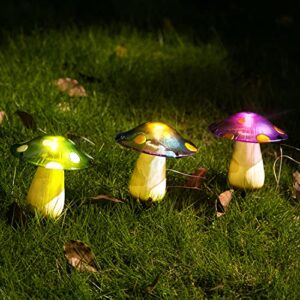 asense 10 inch mushroom solar lights outdoor garden, 3 pack mushroom solar yard decorations for lawn patio courtyard