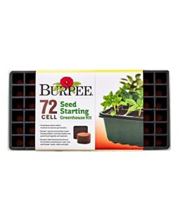burpee greenhouse indoor starting herbs, flowers and vegetables | includes dome, watering, seed starter tray, coir pellets | 10″ w x 20″ l x 5″ h, one size, 1 kit (72 cells)
