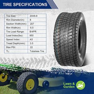 MaxAuto 2Pcs 20x8-8 20x8x8 Lawn Mower Cart Turf Tires P332 4PR Load Range B