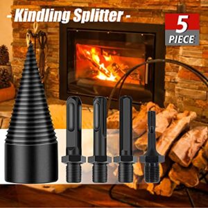 Firewood Log Splitter Drill Bit, 5Pcs Removable Wood Splitters Drill Bits Heavy Duty for Electric Drills, Kindling Splitting Bit Carbon Steel Cones Screw with Round + Square + Hex Shank 1.26inch