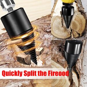 Firewood Log Splitter Drill Bit, 5Pcs Removable Wood Splitters Drill Bits Heavy Duty for Electric Drills, Kindling Splitting Bit Carbon Steel Cones Screw with Round + Square + Hex Shank 1.26inch