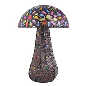 Wind & Weather Metal Solar Lighted Mushroom 13.25-Inch Diameter by 20.5-Inch High Home and Garden Decor Solar Mushroom with Acrylic Beads Glows at Night with Solar Panel