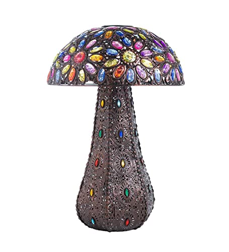 Wind & Weather Metal Solar Lighted Mushroom 13.25-Inch Diameter by 20.5-Inch High Home and Garden Decor Solar Mushroom with Acrylic Beads Glows at Night with Solar Panel