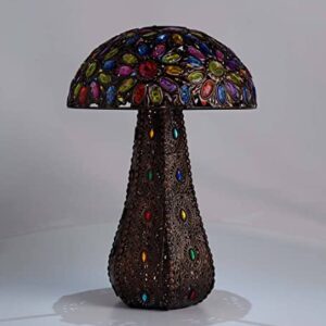 Wind & Weather Metal Solar Lighted Mushroom 13.25-Inch Diameter by 20.5-Inch High Home and Garden Decor Solar Mushroom with Acrylic Beads Glows at Night with Solar Panel