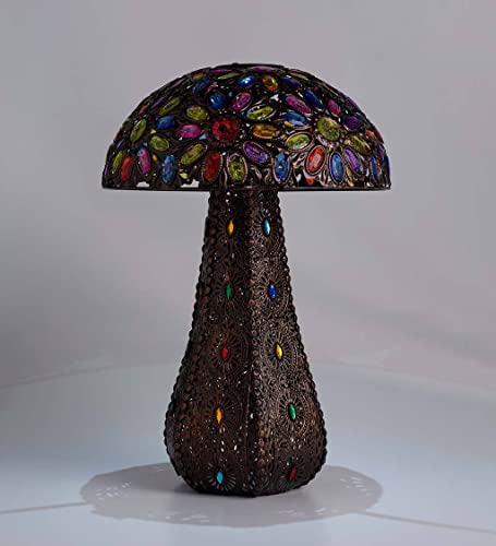 Wind & Weather Metal Solar Lighted Mushroom 13.25-Inch Diameter by 20.5-Inch High Home and Garden Decor Solar Mushroom with Acrylic Beads Glows at Night with Solar Panel