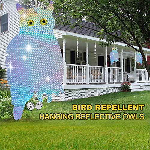 Bird Scare Device, Hanging Reflector Board to Scare Bird Away, Reflective Owl Scarecrow Keep Bird Away from Garden, Patio, Windows, Balcony, Orchard