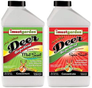 i must garden deer repellent concentrate [2 pack: mint scent + spice scent] – natural deer spray for gardens & plants – two 32oz bottles